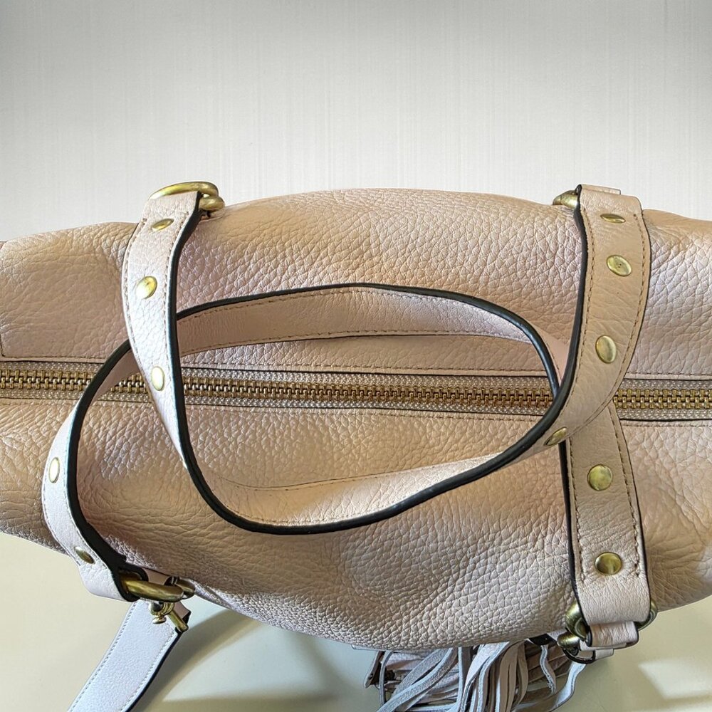 Cole Haan Blush Pink Pebbled Leather Tassel Satchel Crossbody Bag Gold Hardware - Picture 15 of 16